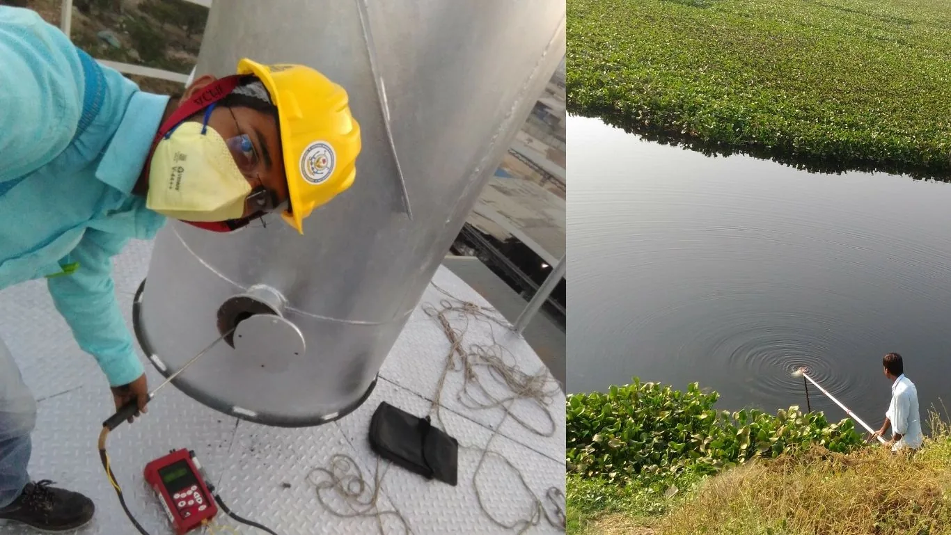 Soil samples being collected at depth for contamination and heavy metal analysis